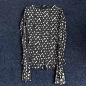 Y2K OBEY Shirt Womens XS Gray Skull Graphic Print Thermal Long Sleeve Made Skate